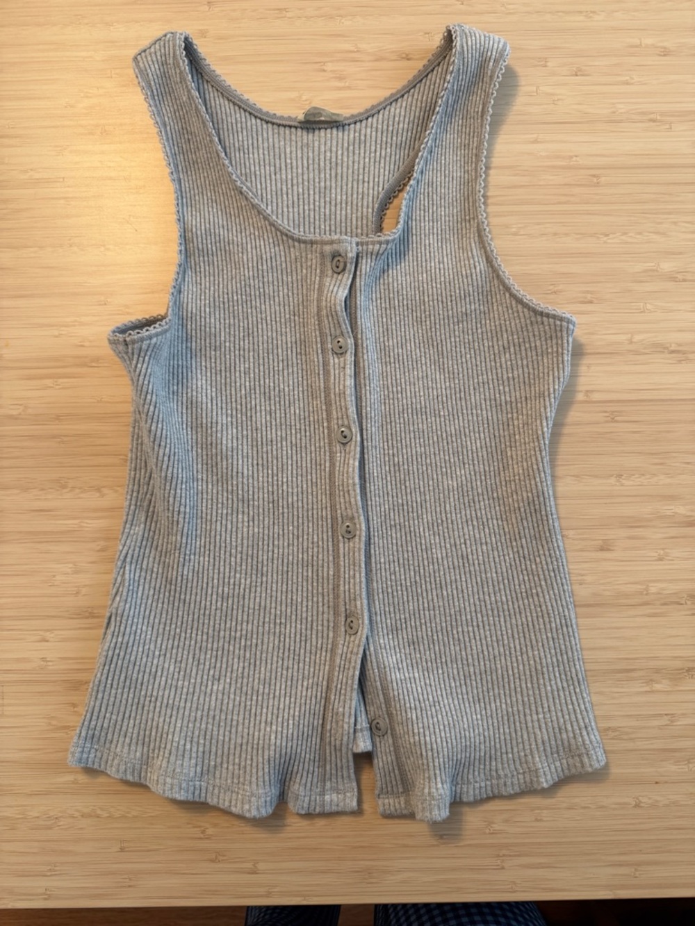 Free people ‘Most wanted tank’ Ribbed Button-Front Tank Top in Light Gray